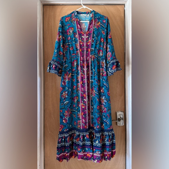 Soft Surroundings Allene Maxi Dress Floral Boho Pockets Women’s Med Petite - Picture 4 of 16